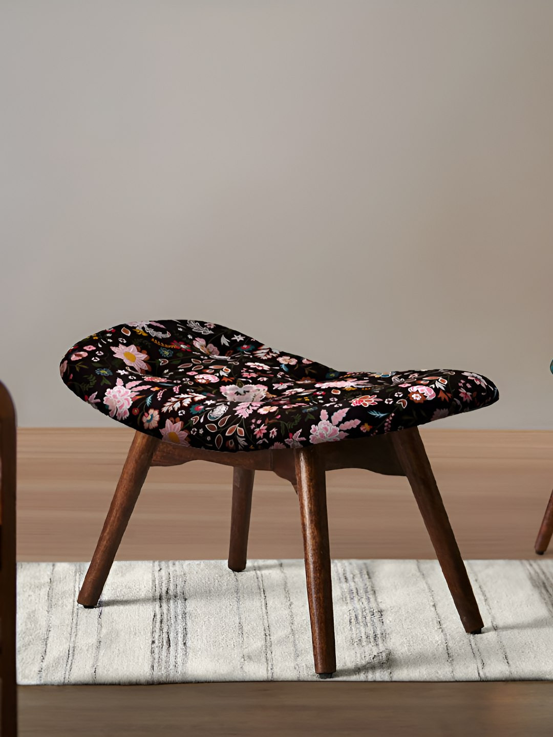 Chumbak Black Printed Wooden Foot Rest