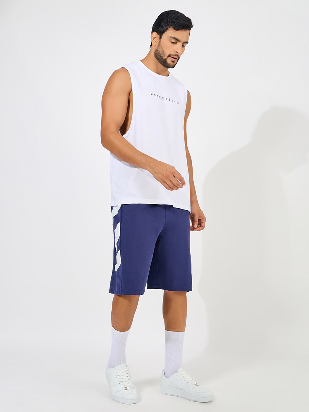 Styli Men Block Striped Cotton Oversized Terry Shorts