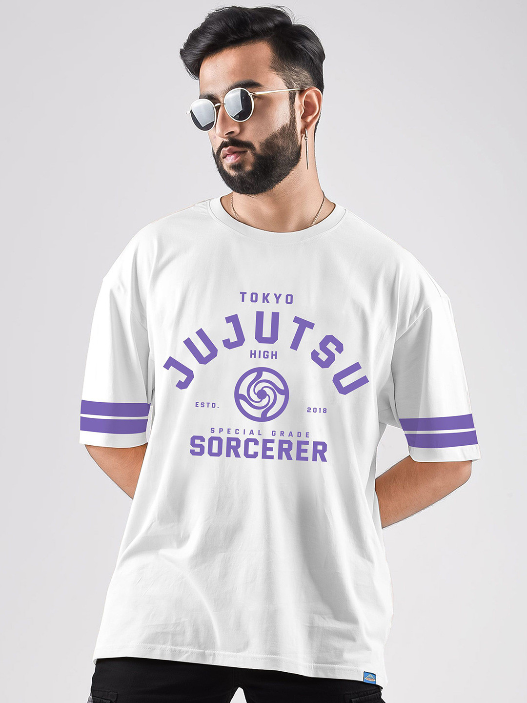 COMICSENSE Jujutsu Kaisen Anime Yuta Printed Cotton Drop Shoulder Club Oversized Tshirt