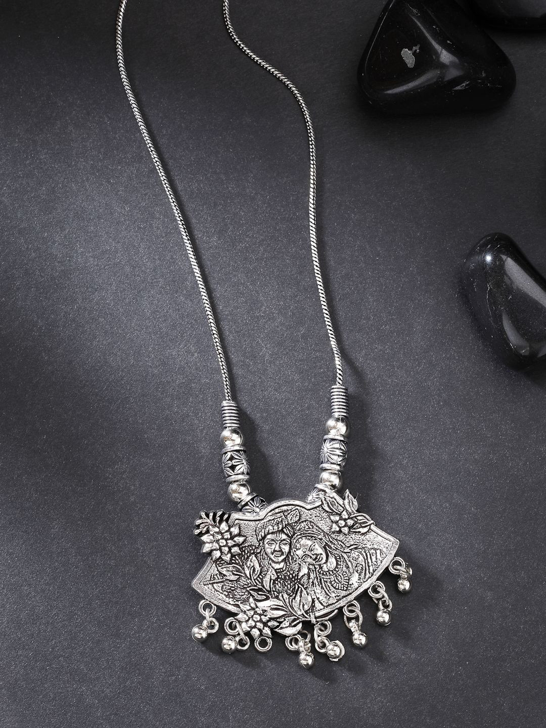 NVR Silver-Plated Radha Krishna Necklace