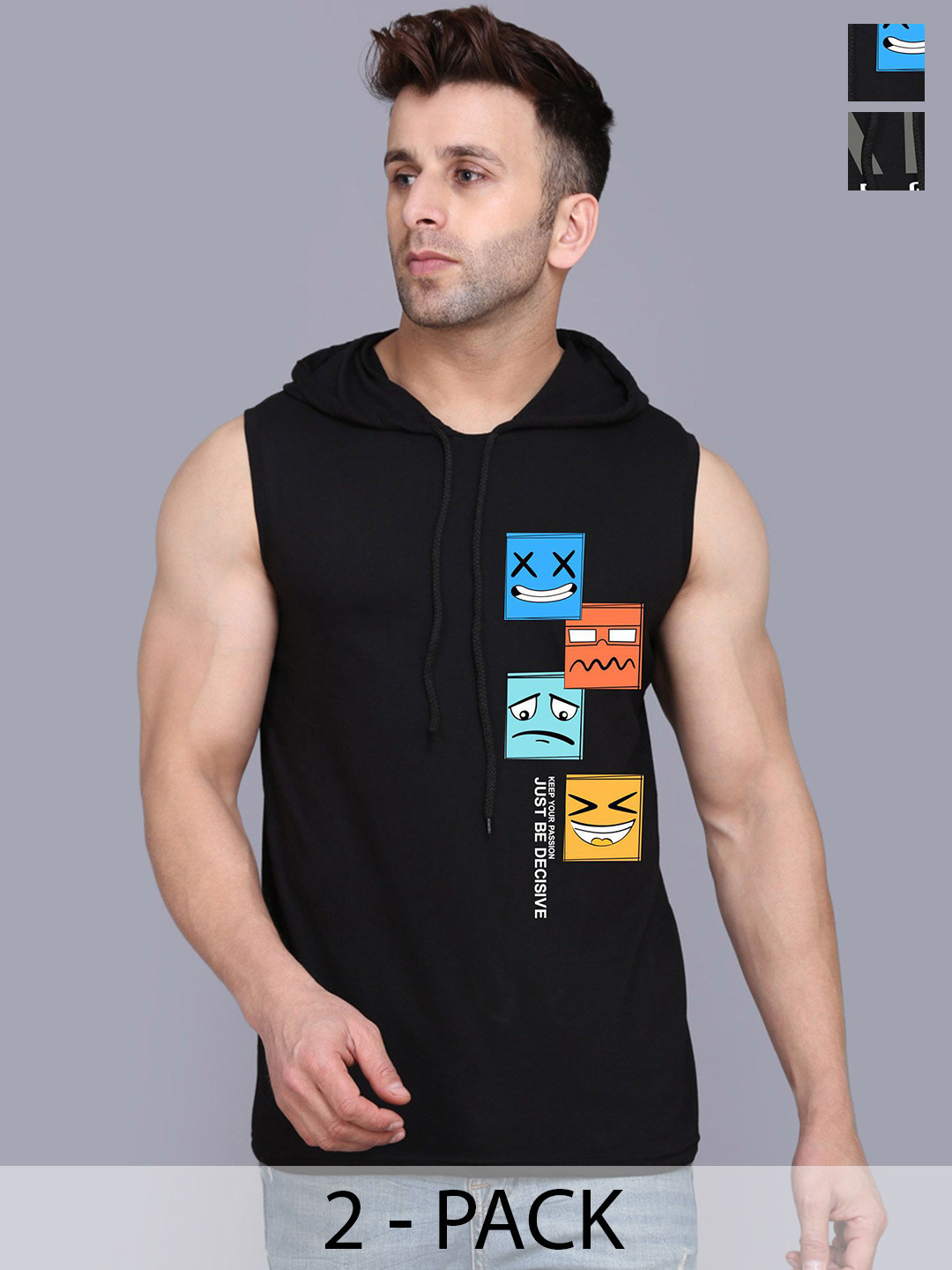 SLOWLORIS Men Pack Of 2 Hooded Typography T-shirts
