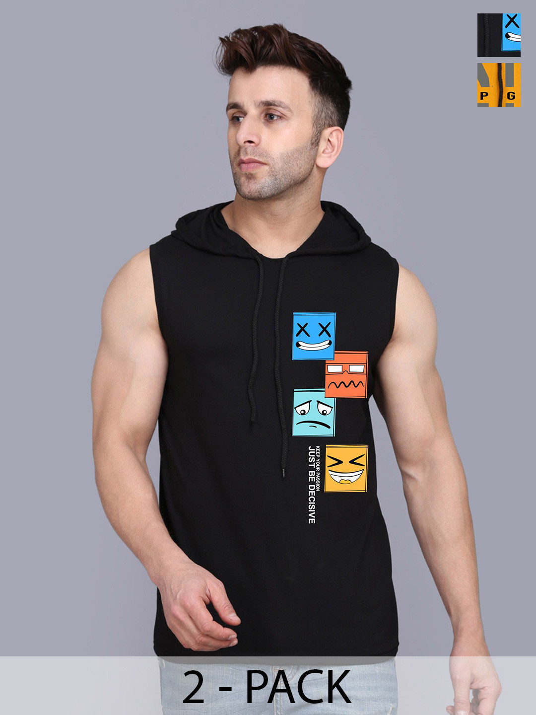 SLOWLORIS Men Pack Of 2 Hooded Graphic & Typography T-shirts