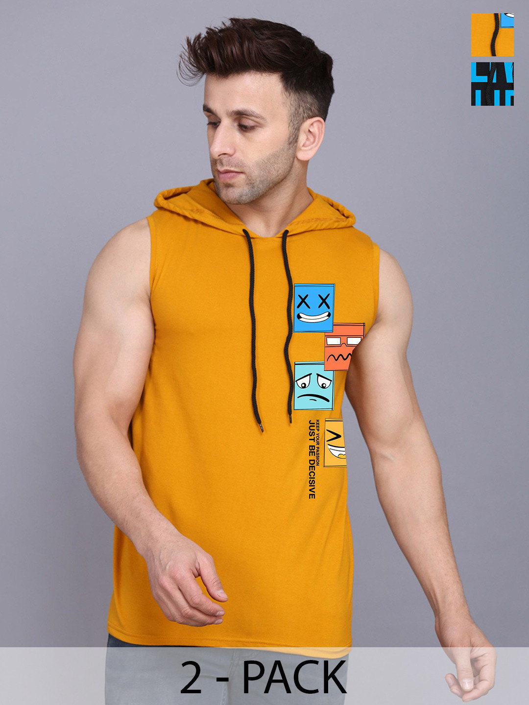 SLOWLORIS Men Pack Of 2 Hooded Graphic and Typography T-shirts