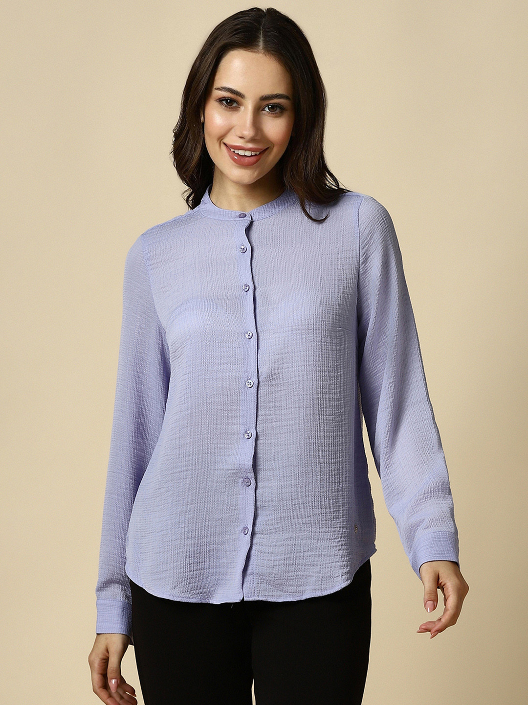 Allen Solly Woman Horizontal Self-Striped Opaque Casual Shirt