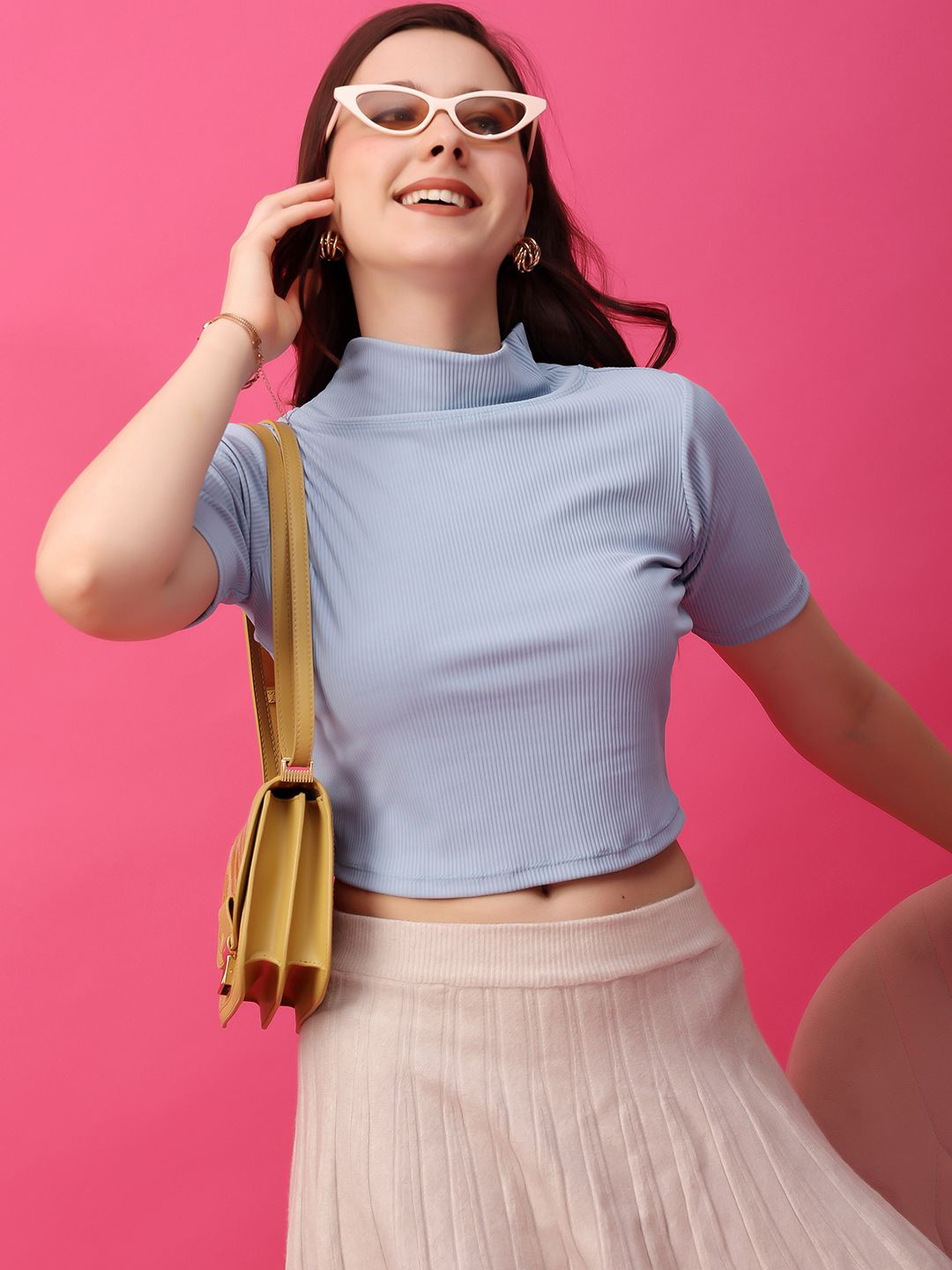 BAESD High Neck Solid Fitted Crop Tops