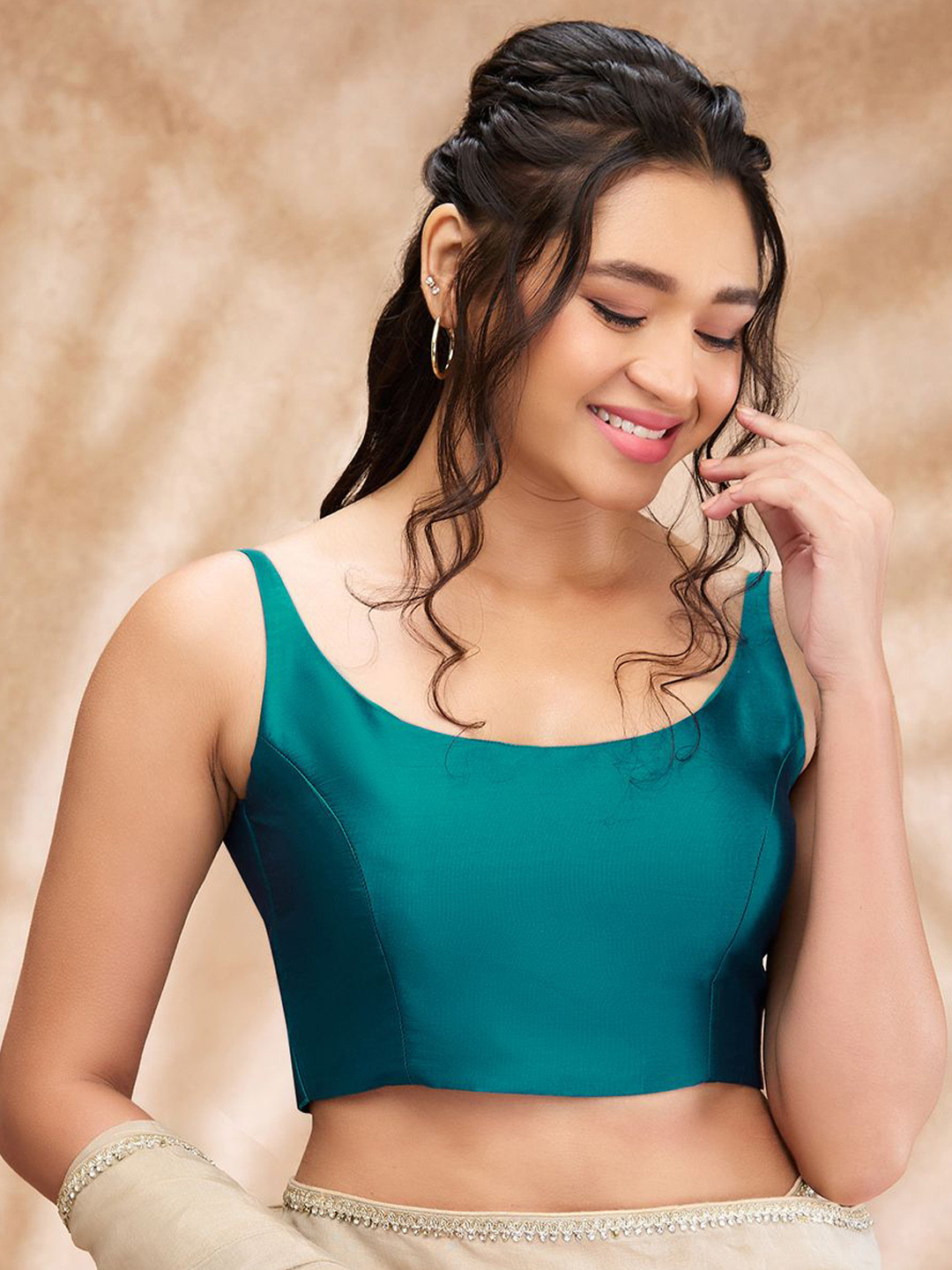 SALWAR STUDIO Women Taffeta Silk Sleeveless Readymade Saree Blouse