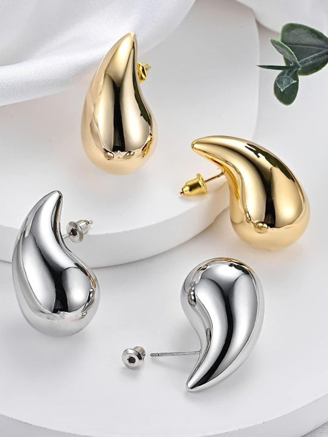 Softwrap Set Of 2 Stainless Steel Teardrop Shaped Stud Earrings