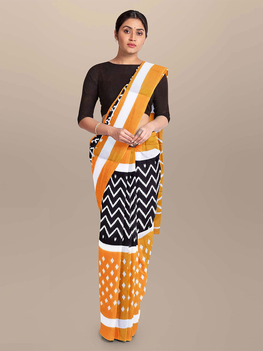 JAIPURI PRINT Pure Cotton Solid Border Block Print Saree