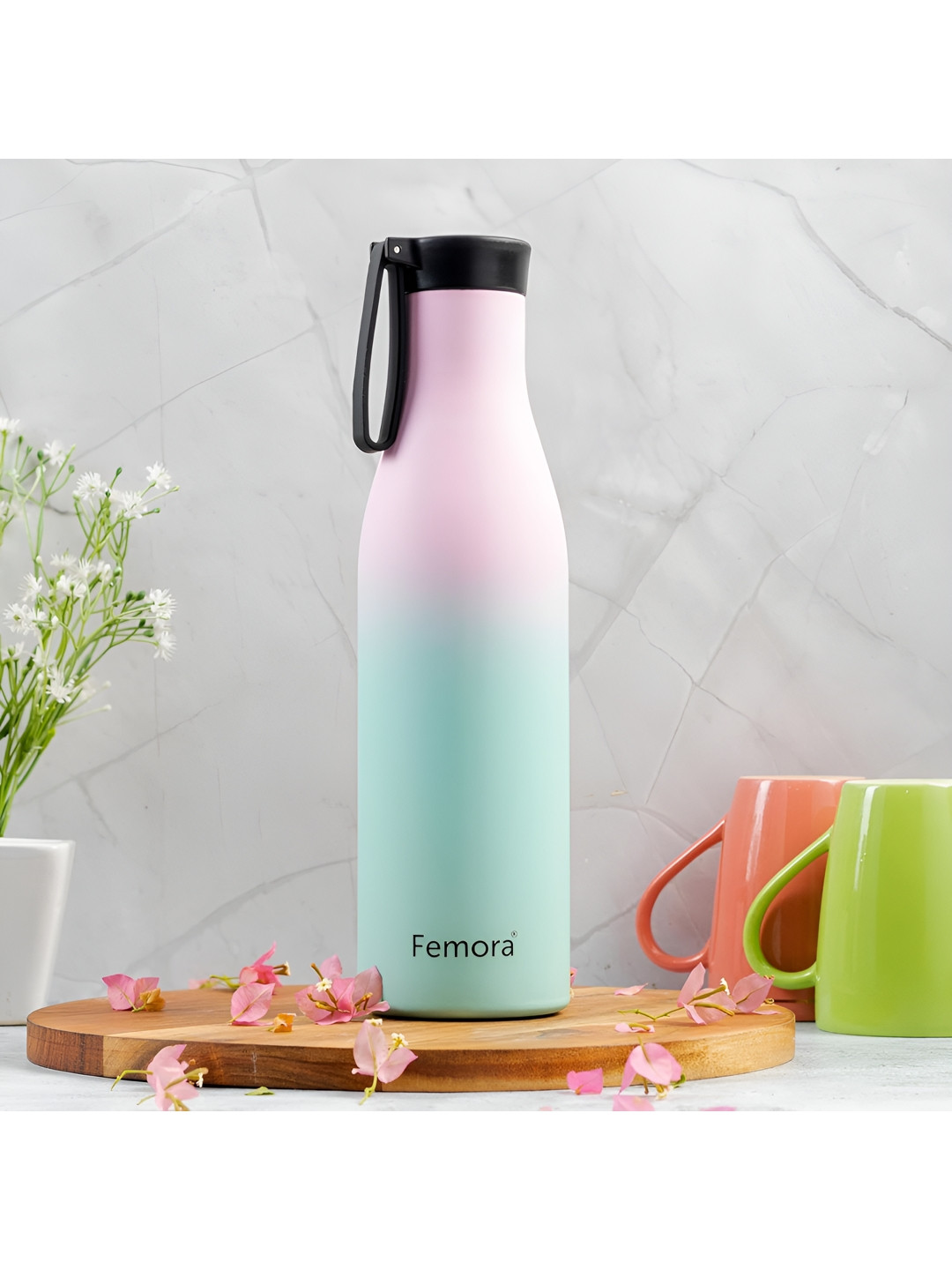 Femora Aspena Pink Colourblocked Thermosteel Double Wall Vacuum Water Bottle - 900ml