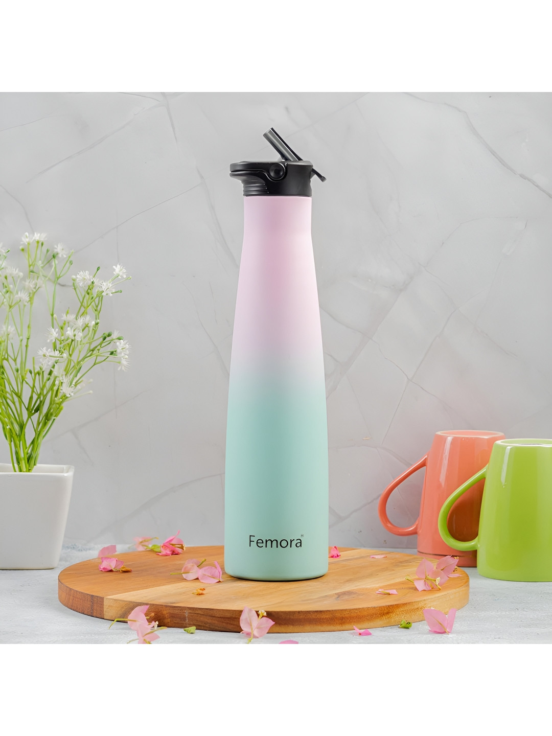 Femora Sleeko Green Colourblocked Thermosteel Double Wall Vacuum Sipper - 900ml