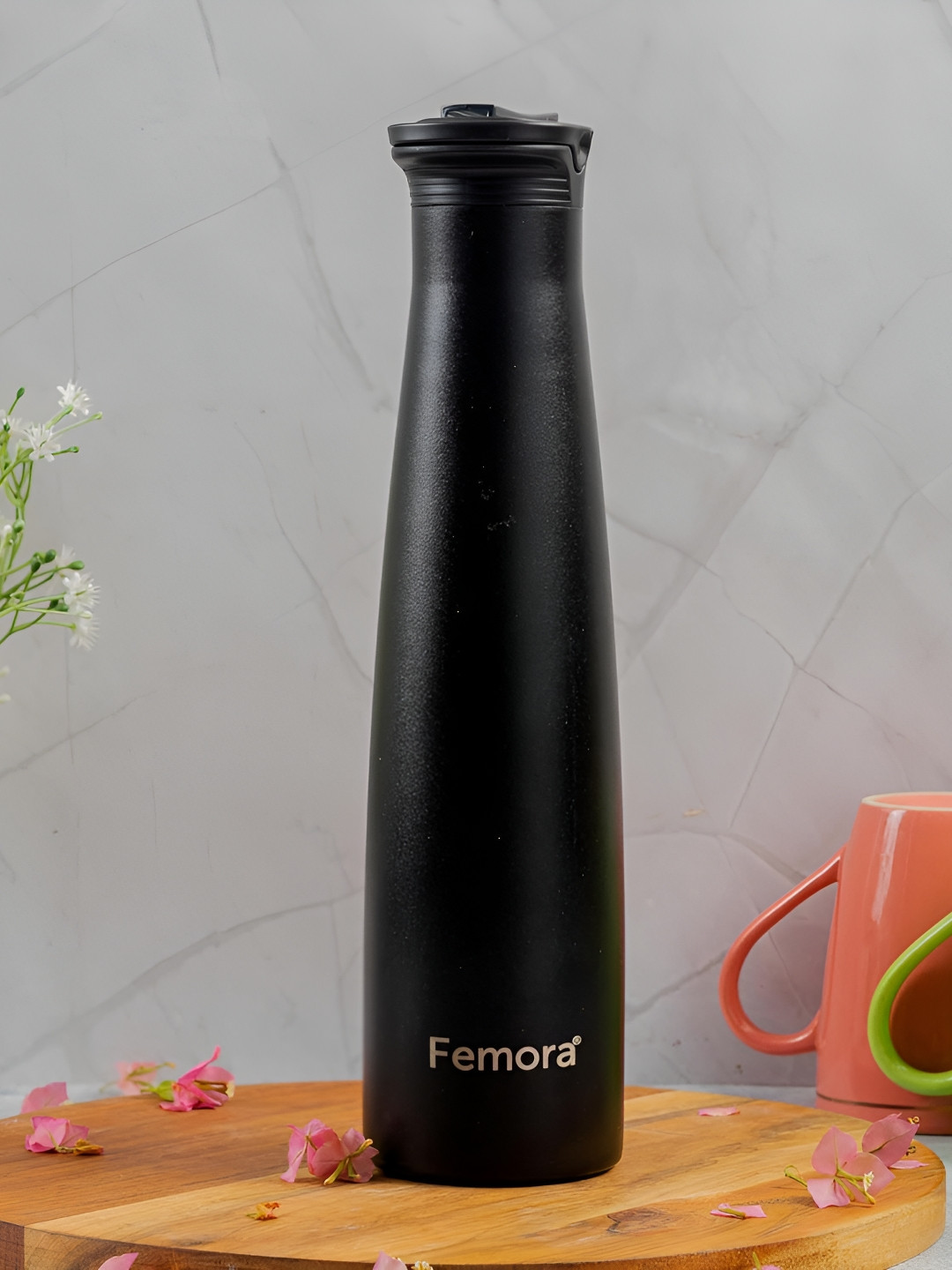 Femora Sleeko Black Solid Thermosteel Double Wall Vacuum Sipper - 900ml
