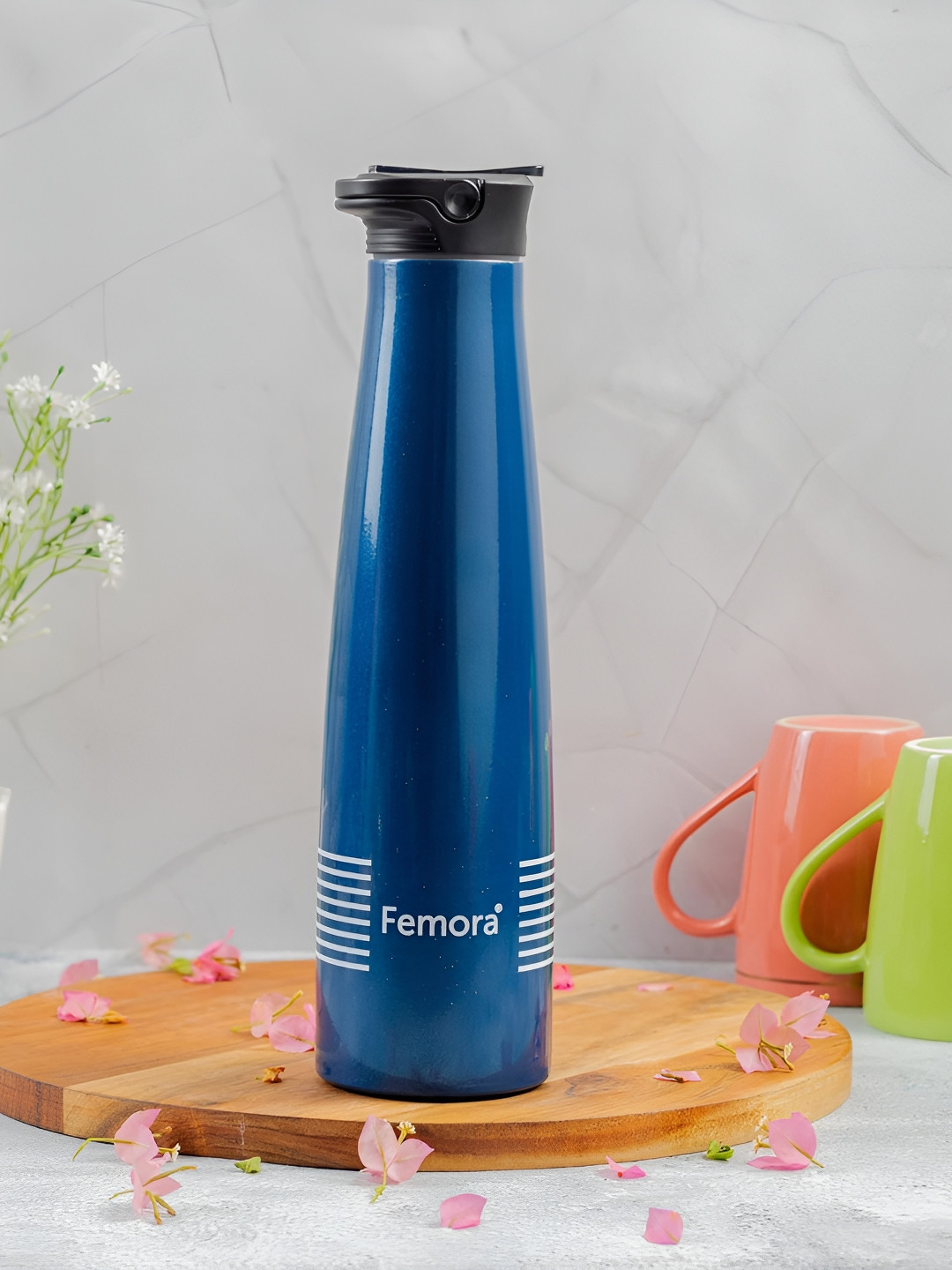 Femora Sleeko Blue Abstract Thermosteel Double Wall Vacuum Sipper - 900ml