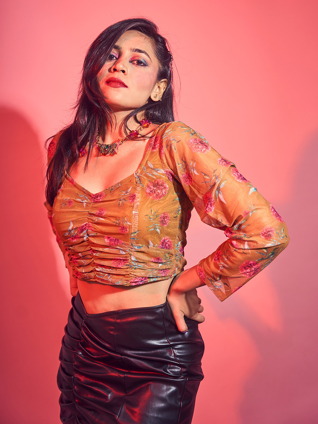 D BIAS Floral Printed V- Neck Crop Top