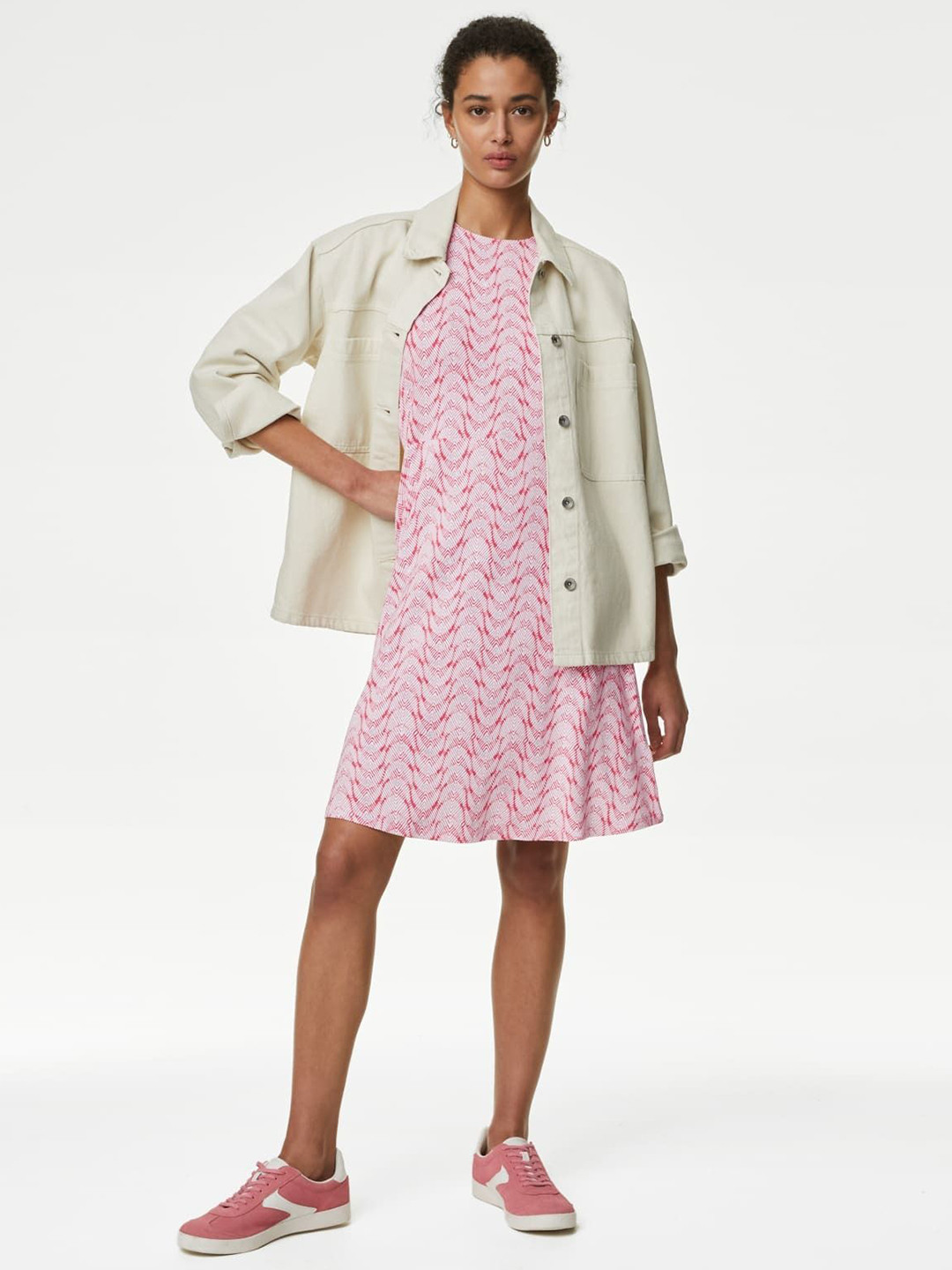 Marks & Spencer Printed Jersey Round Neck Mini Skater Dress