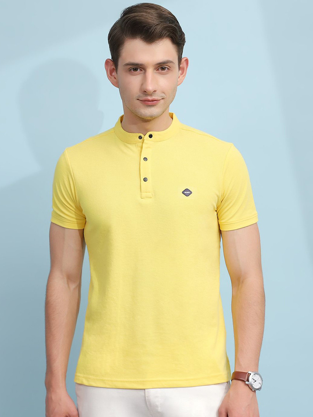 Cloak & Decker by Monte Carlo Men Henley Neck Solid T-shirt