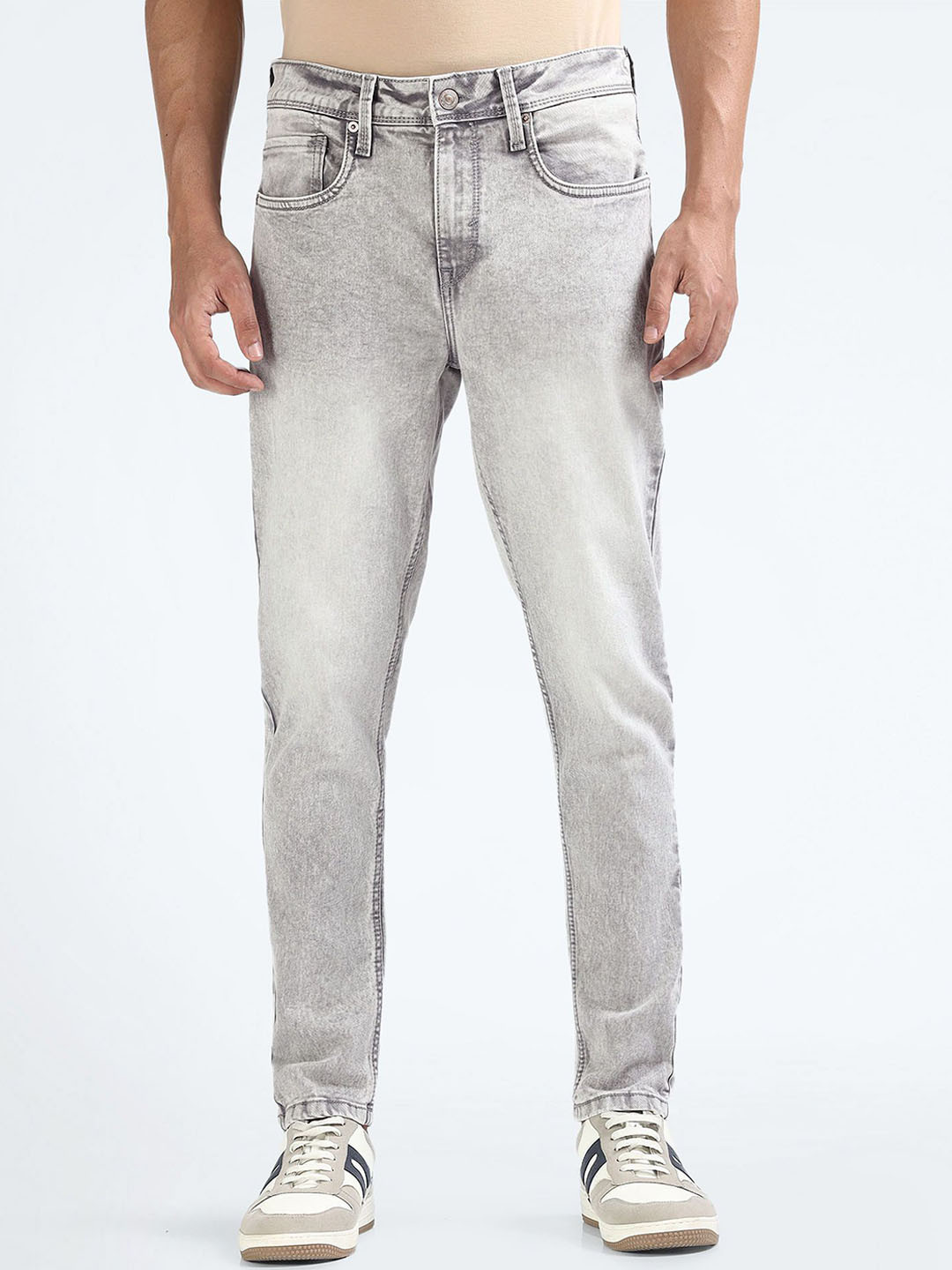 Flying Machine Relax Men Tapered Fit Mid-Rise Clean Look Heavy Fade Stretchable Jeans