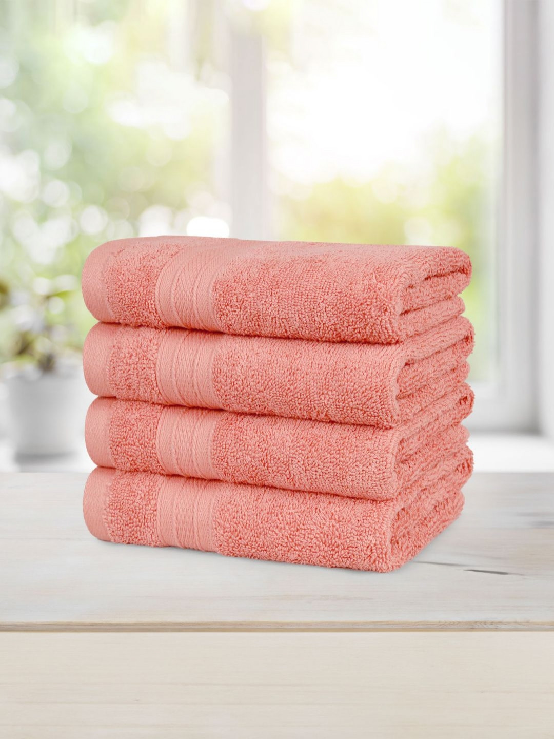 MYTRIDENT Coral 4 Pieces Cotton 500 GSM Highly Absorbent Hand Towels