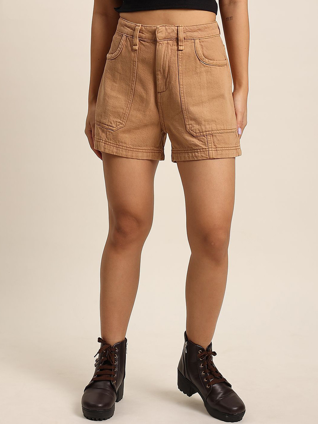 Bene Kleed Women High-Rise Pure Cotton Tinted Denim Shorts