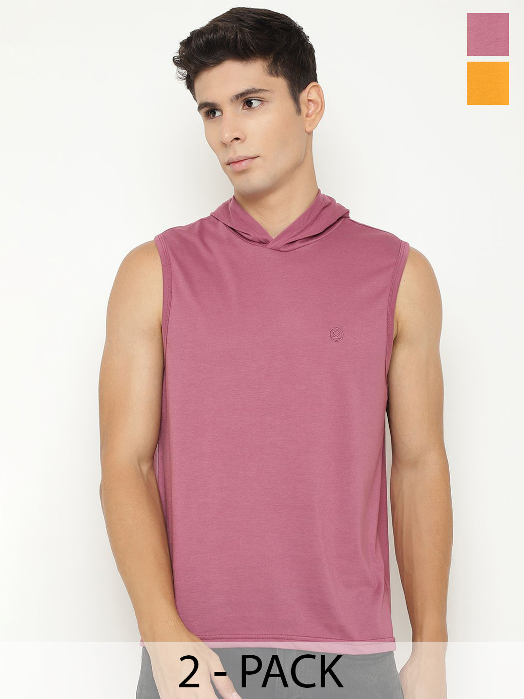 CHKOKKO Men Pack Of 2 Hooded Solid Gym T-shirts