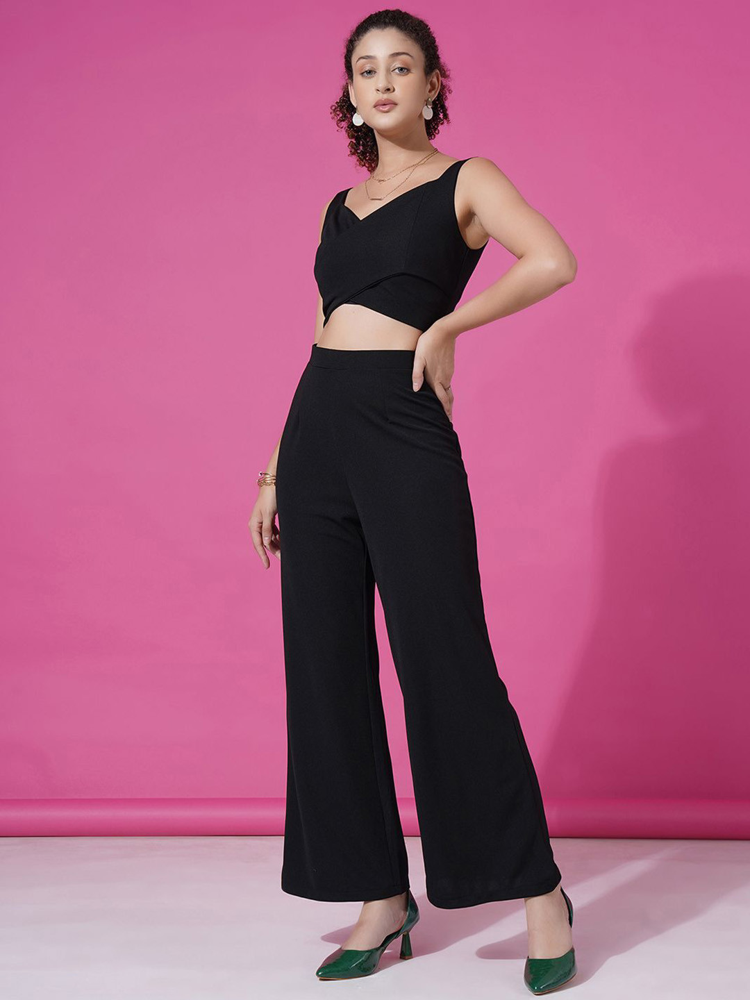 Selvia V-Neck Sleeveless Crop Top With Skirt