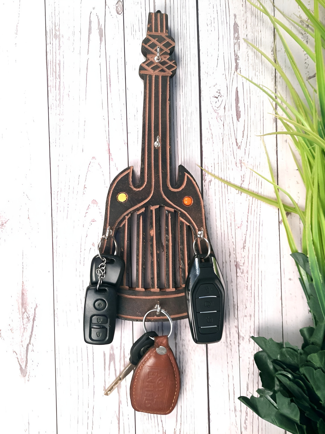 apka mart Black & Brown Guitar Design Keys Hook Wall Hangers