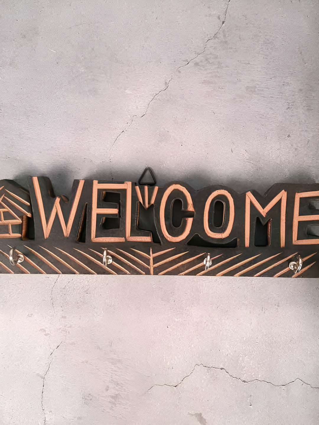 apka mart Black & Cream Printed Wooden Wall Hooks Key Holder