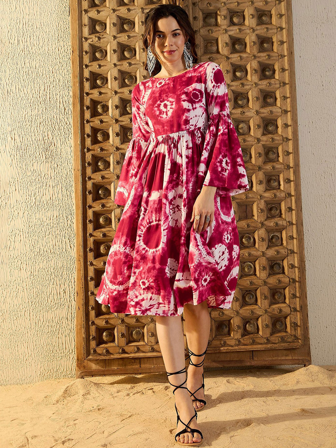 MABISH by Sonal Jain Print Bell Sleeve Fit & Flare Dress