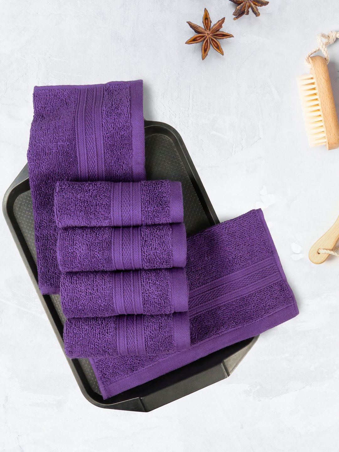 MYTRIDENT Purple 6 Pieces Cotton Soft Comfort 500 GSM Reversible Face Towel