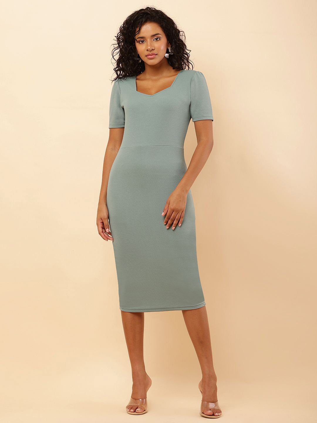 SQew Square Neck Short Sleeves Bodycon Dress