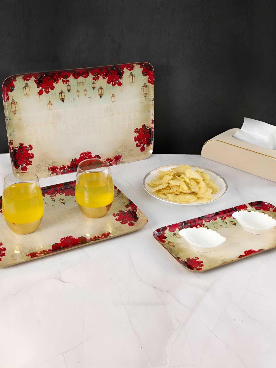 THE HOME CO. Pink & Yellow Printed Rectangle Aluminium Serving platter