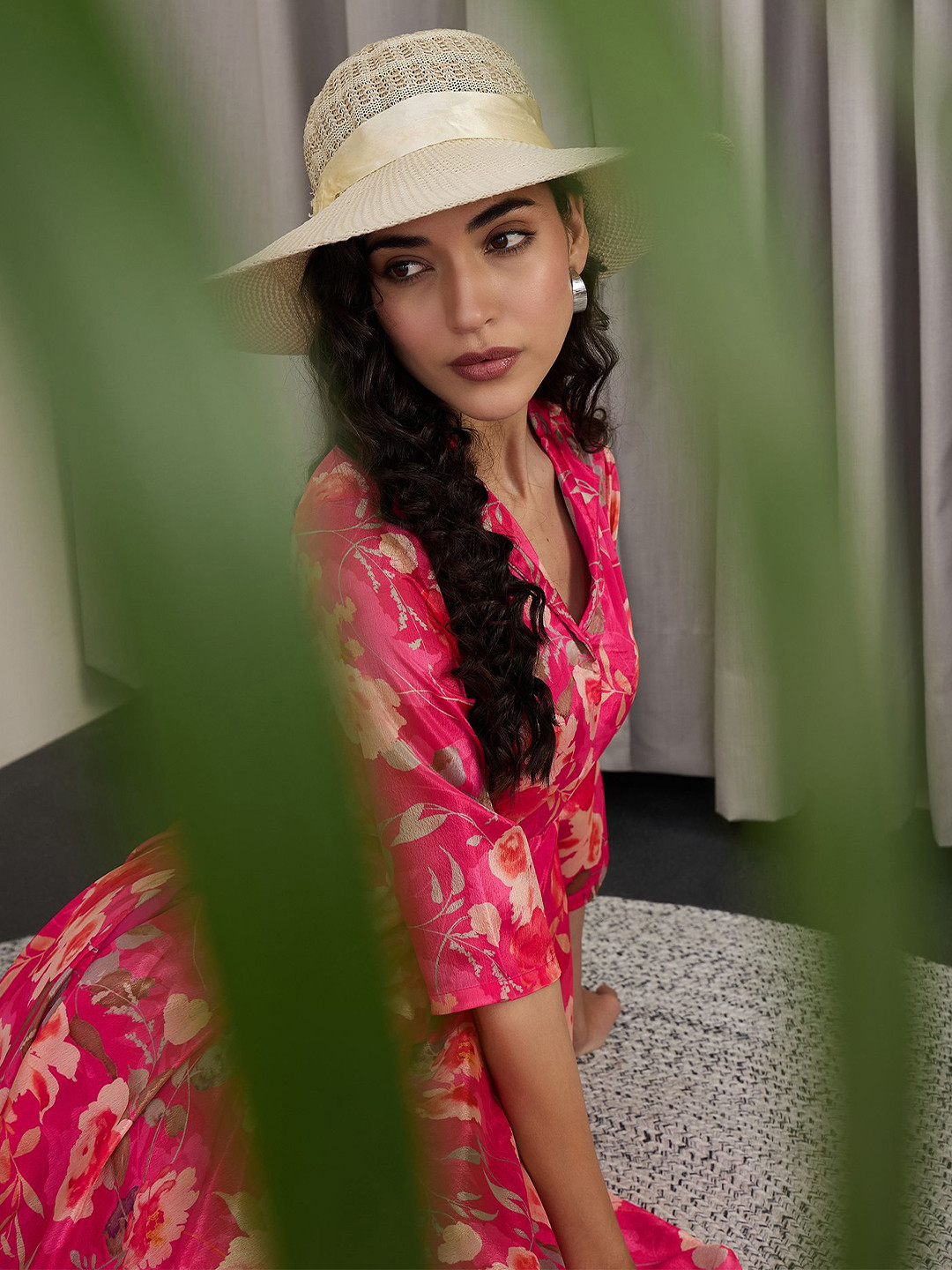 ADORNIA Floral Crepe A-Line Midi Dress