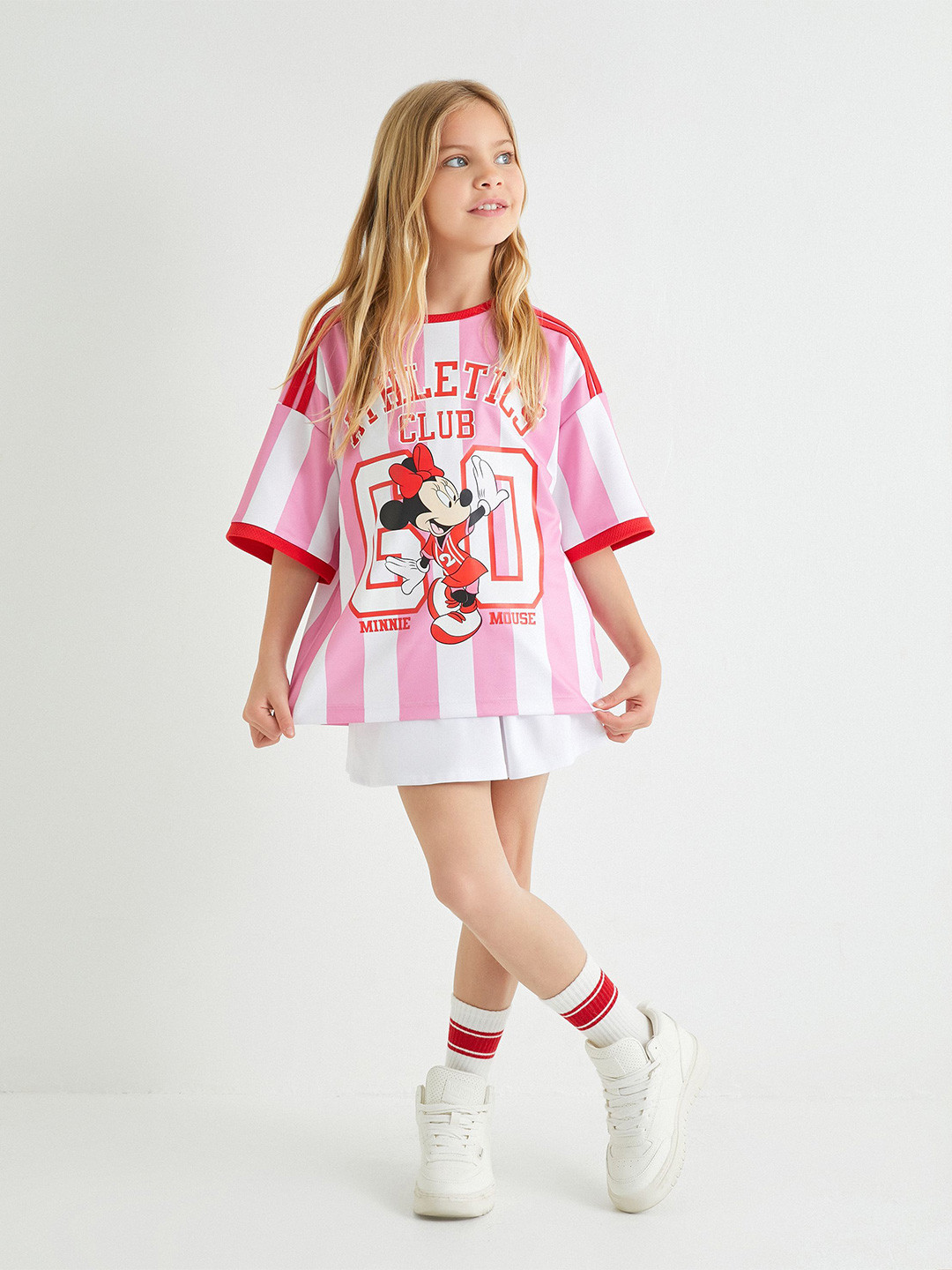 Koton Girls Minnie Mouse Varsity Printed Round Neck T-shirt