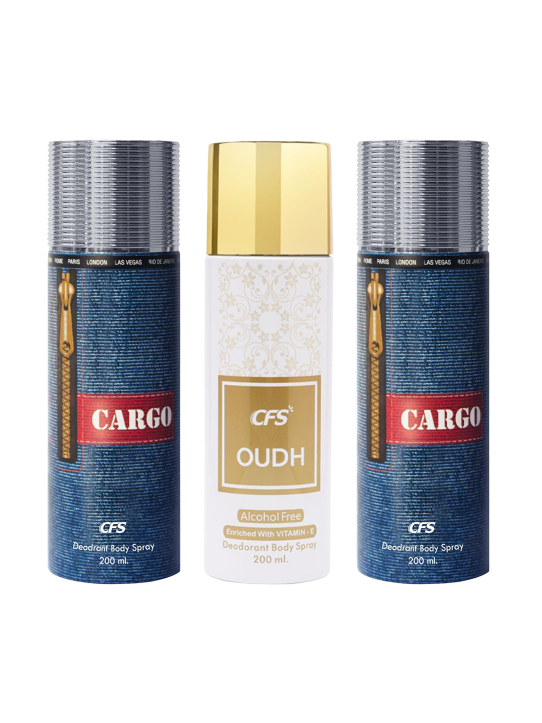 CFS Set Of 3 Cargo & Oudh Deodorant Body Spray - 200ml Each