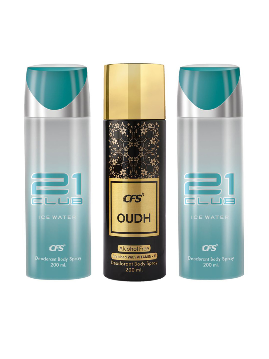CFS Set Of 3 Oudh Black & 21 Club Deodorant Body Spray - 200ml Each