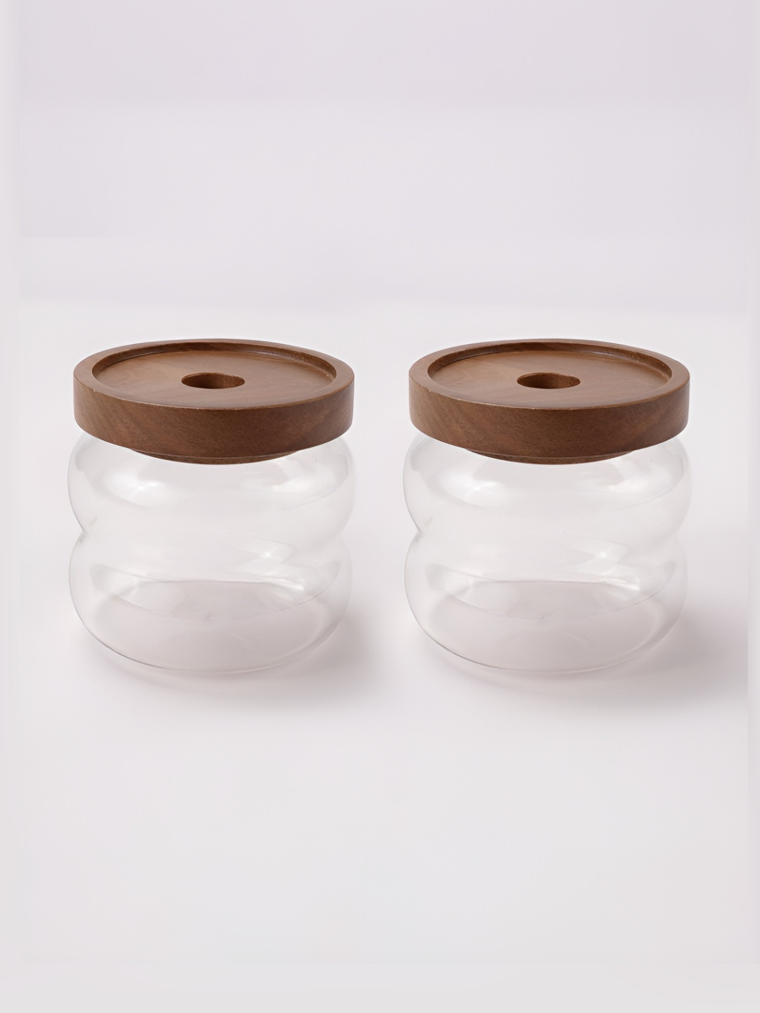 Kuber industries Transparent Striped Borosilicate Glass 2 Piece Screw Top Jar-340ml