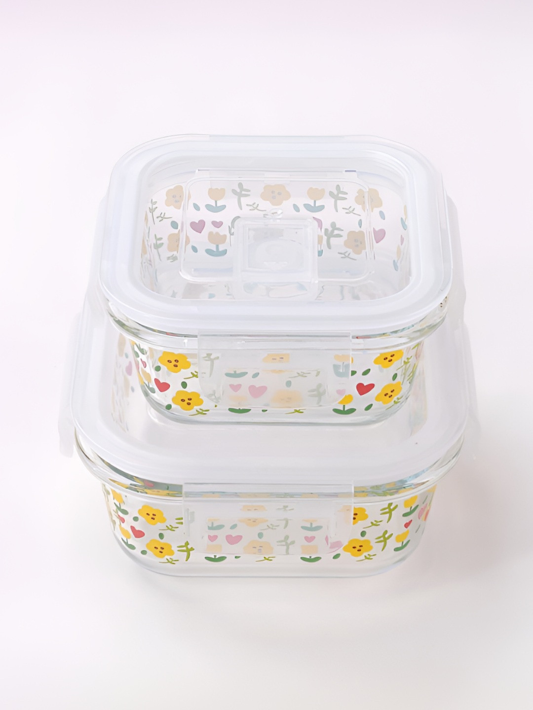 Kuber industries Yellow Floral Borosilicate Glass Easy To Clean 2 Piece Screw Top Canister