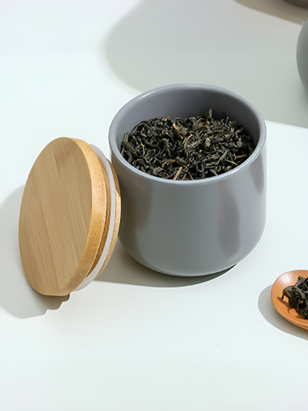 Kuber industries Grey Ceramic Easy To Clean Flip Top Canister-260ml