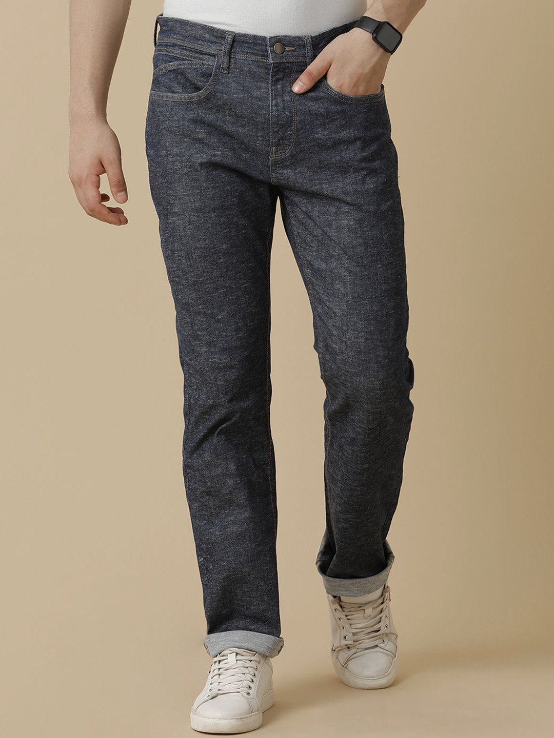 Cavallo by Linen Club Men Solid Cotton Linen Straight Fit Jeans
