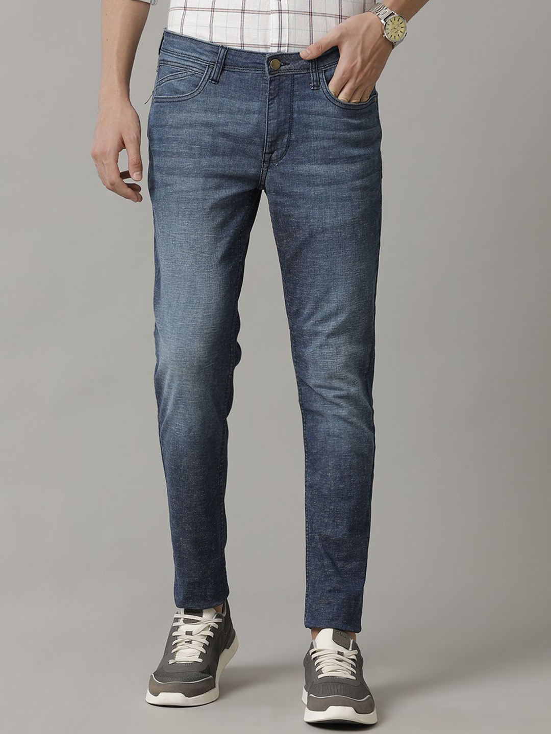 Cavallo by Linen Club Men Solid Cotton Linen Skinny Fit Jeans