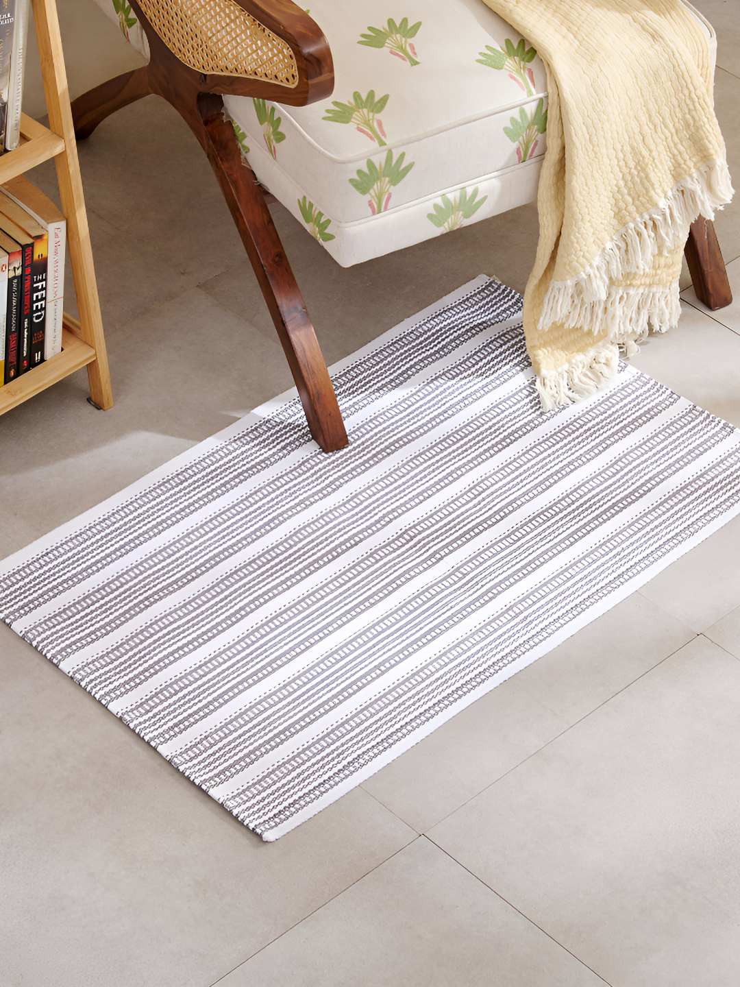 Home Centre Cotton Grey & White Woven Floor Mats & Dhurries