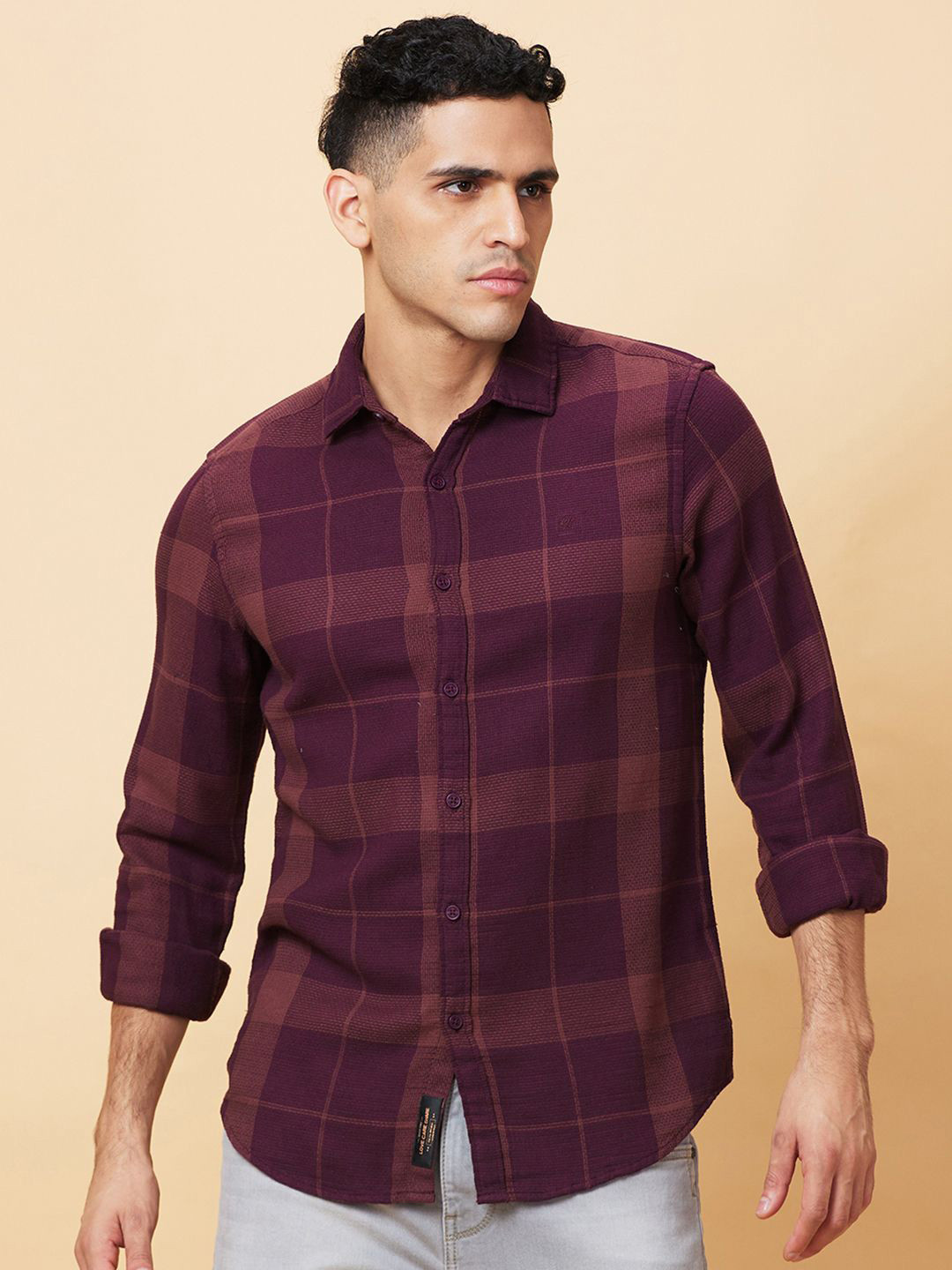 Being Human Men Slim Fit Windowpane Checks Opaque Checked Casual Shirt