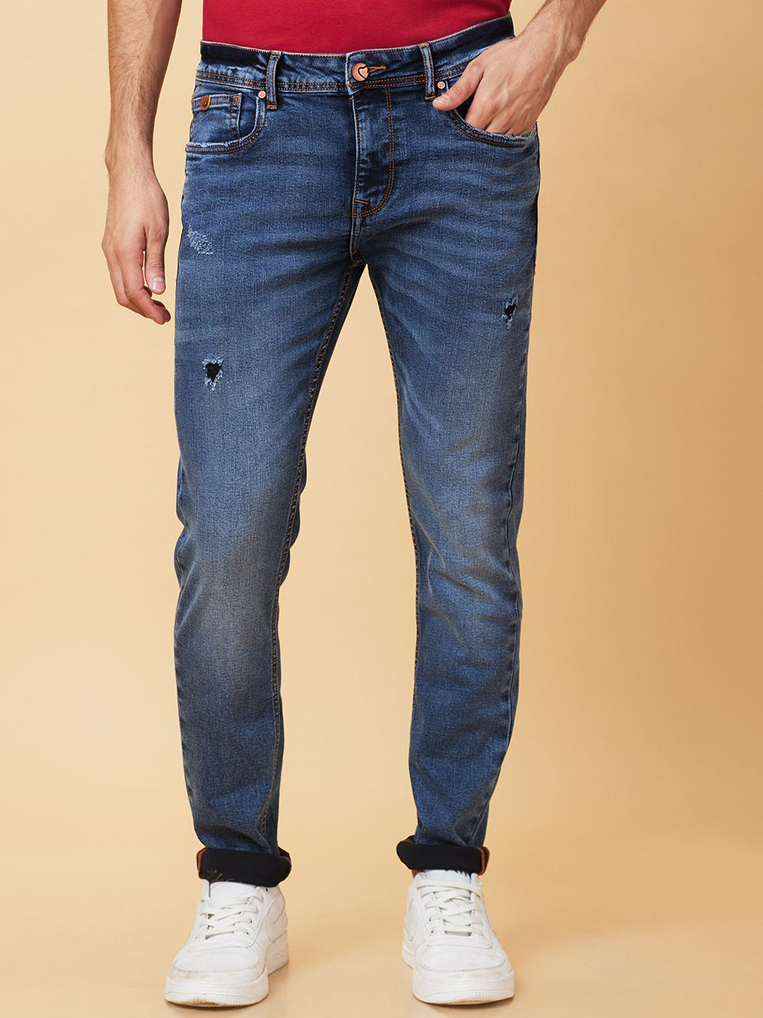 Being Human Men Neon Slim Fit Low Distress Light Fade Jeans