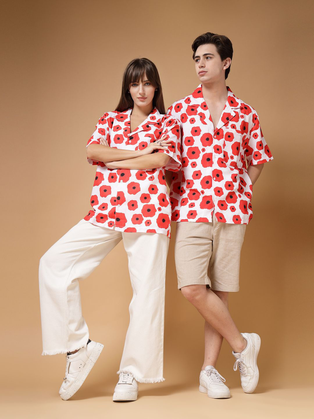 VESTIDO MODAS Unisex Floral Printed Oversized Casual Shirt