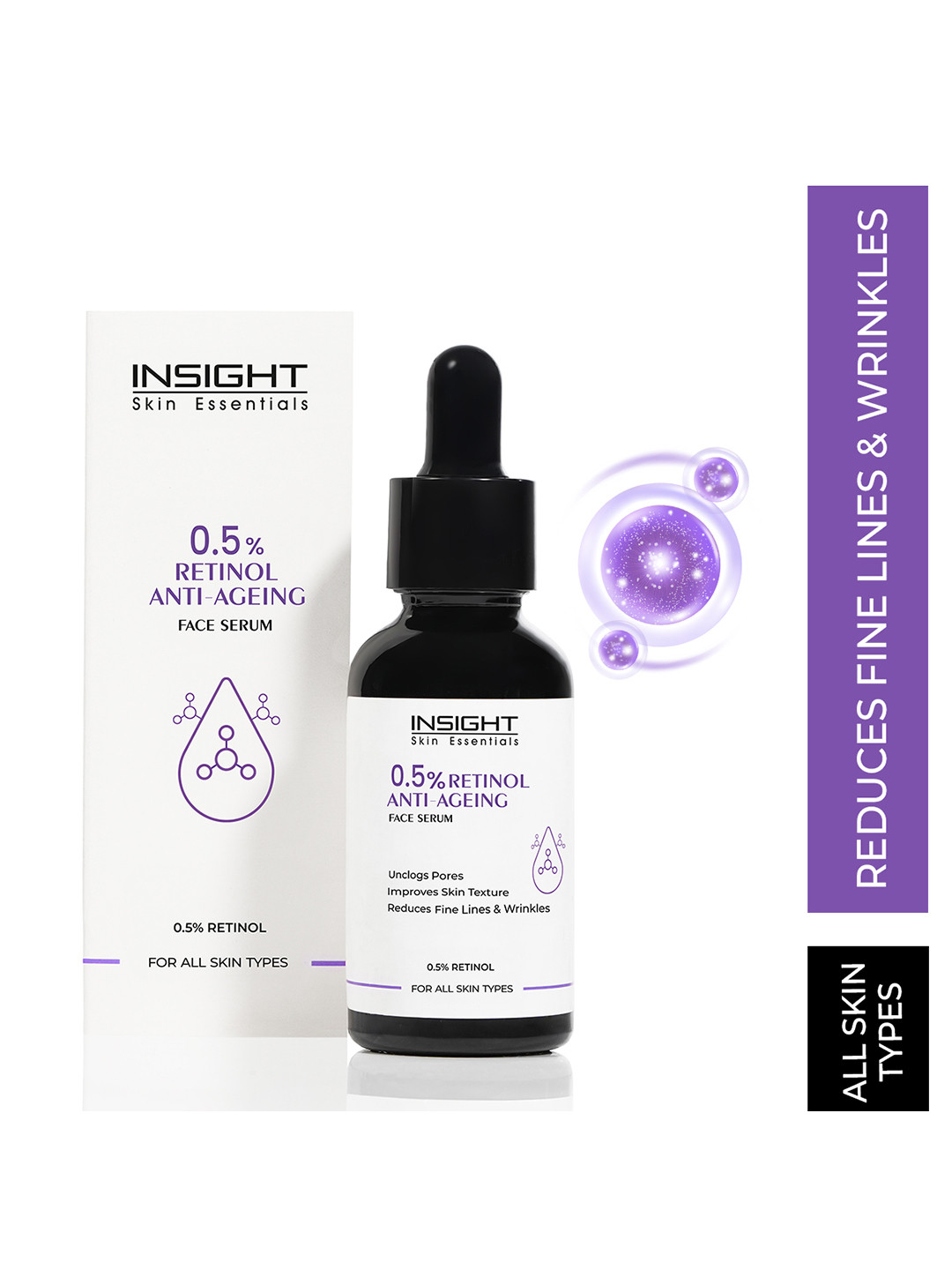 Insight Cosmetics 0.5% Retinol Anti-Ageing Face Serum To Improve Skin texture - 30ml
