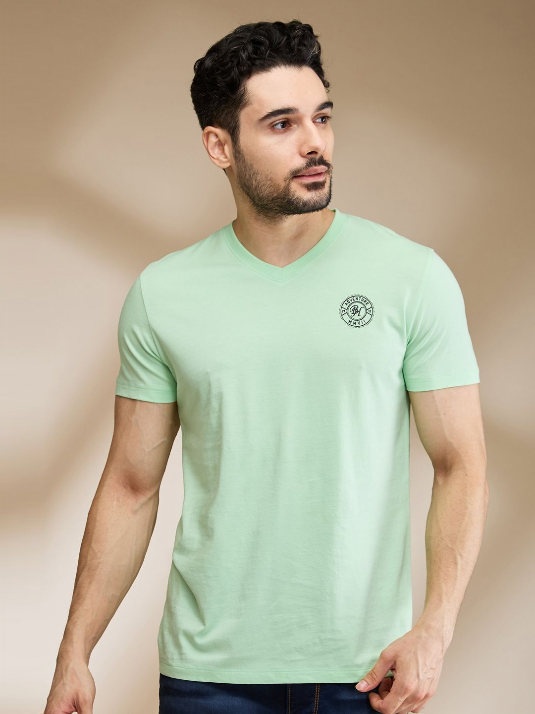 Being Human Men V-Neck Applique T-shirt