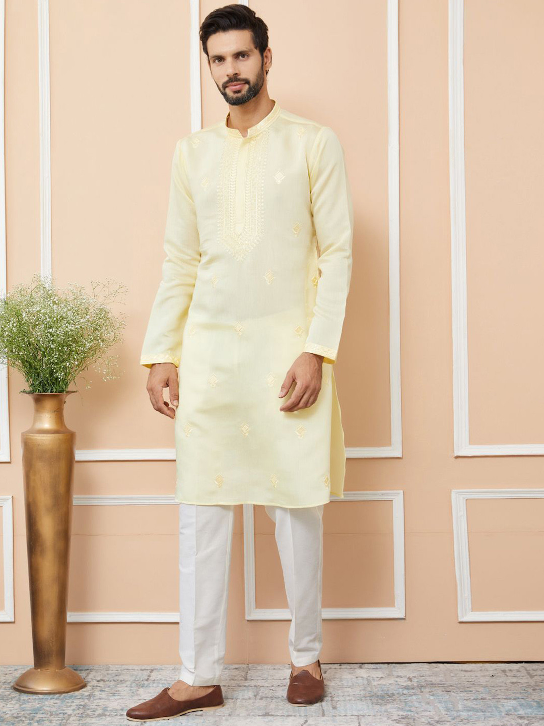 See Designs Men Thread Work Pathani Kurta