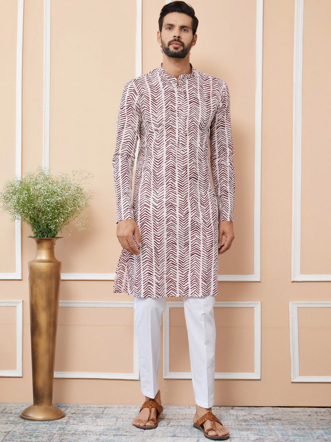 See Designs Men Yoke Design Flared Sleeves Mirror Work Anarkali Kurta