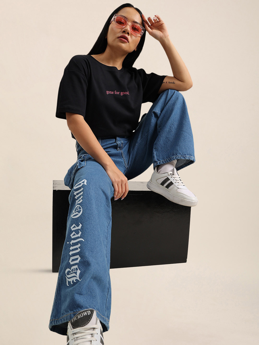 Bene Kleed Women Badge Work High Rise Relaxed Fit Cargo Jeans