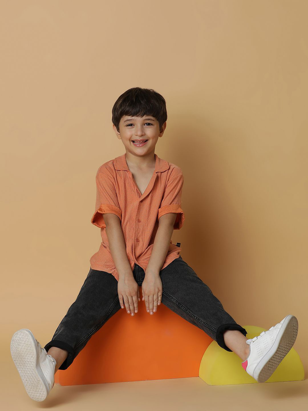 TALES & STORIES Striped Cotton Short Sleeves Shirt