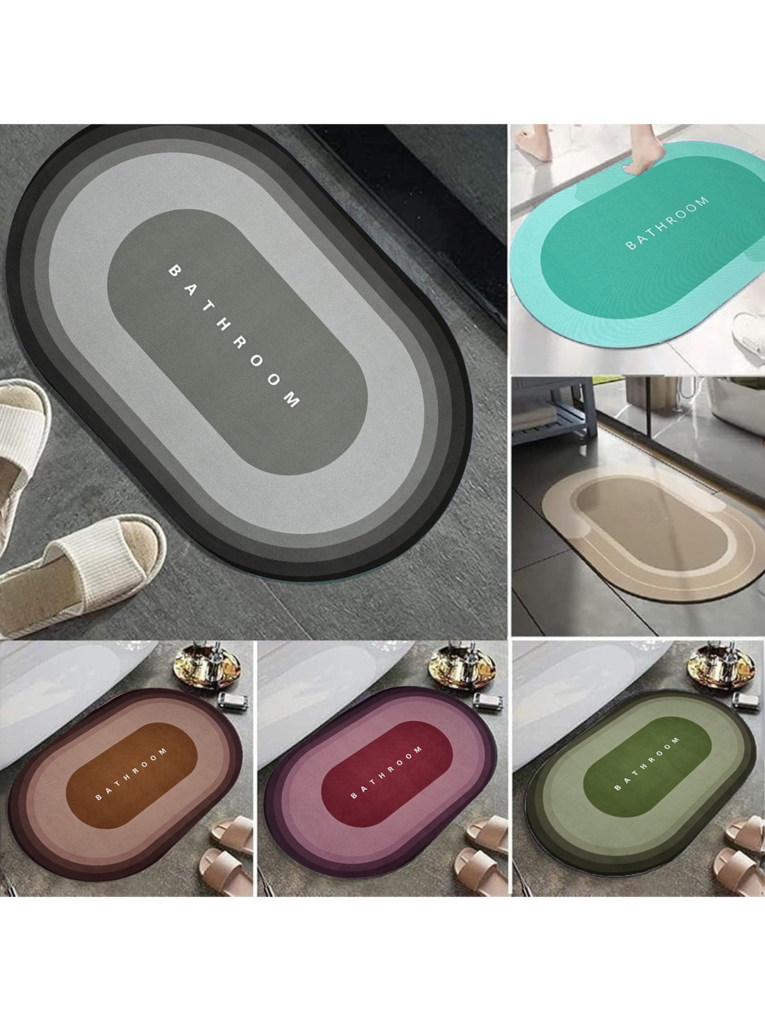 Cortina Green Printed Non-Slip Bath Mat